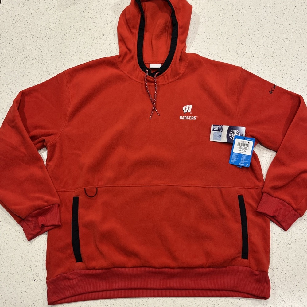 NEW Columbia Wisconsin Badgers Flanker Fleece Pullover Hoodie Sz XL